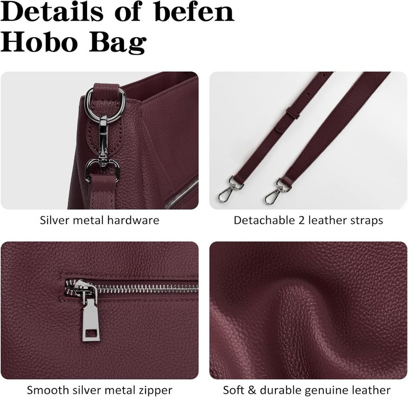 befen Genuine Leather Hobo Bags Purses for Women, Women's Shoulder bag Handbags Crossbody Bag with 2 Shoulder Straps - Image 5